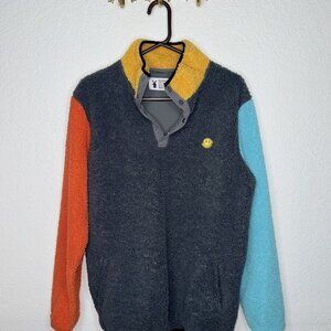 Dutch Bros Coffee Medium Sherpa Fleece Pullover Colorblock Gray Blue Orange R2